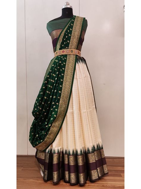 *! New Arrivals!* *! Soft Silk Checks kanchi Border Half-Saree sets!* *! Lehanga fabric 4Mtrs!* *! Blouse fabric 1Mtr!* *! Duppatta 2.5Mtrs!* *! Total price@3700!*... *! Belt Price@600/- Extra!*.... Dhawani Set Saree, Checks Saree, Set Saree, Traditional Wear, Half Saree, Blouse Fabric, Saree Collection, Indian Wear, Cotton Silk