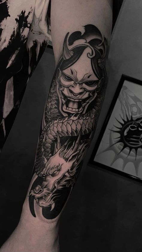 Cover Up Tattoos For Men, Dragon Tattoo Arm, Hand Tattoo Designs, Japanese Tattoos For Men, Oni Tattoo, Around Arm Tattoo, Dragon Sleeve, Inner Forearm Tattoo, Tattoo Shading