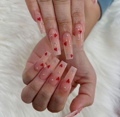 Blush Pink Nails, Acrylic Nails Coffin Pink, Soft Nails, Diamond Nails, Pink Acrylic Nails, Heart Nails, Coffin Nails Designs, Pretty Acrylic Nails, Valentine's Day Nails