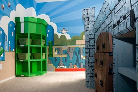 Super Mario Room, Castle Mural, Mario Room, Castle Decor, Mario Birthday Party, Boys Rooms, Mario Birthday, Boys Bedroom, Gaming Room