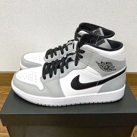 Air Jordan 1 Mid GS Light Smoke Grey Outfit With Jordan 1, Jordan 1 Gray, Air Jordans 1 Mid, Jordan 1 Grey, Air Jordan 1 Mid Grey, Jordan 1 Mid Grey, Air Jordan 1 Mid Gs, Jordan Outfits, Nike Air Jordans