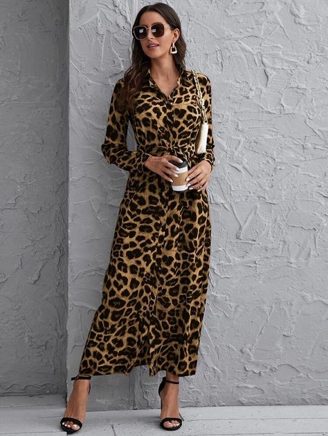 Leopard Dress Outfit, Modest Maxi Dress, Leopard Print Outfits, Leopard Print Fashion, Modest Maxi, Animal Print Outfits, Leopard Shirt, Elegant Maxi Dress, City Dress