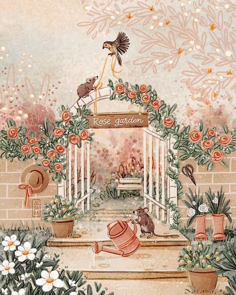 Storybook Art Illustrations, Sweet Drawings, Storybook Art, Garden Illustration, Illustration Procreate, Cute Animal Drawings Kawaii, Fall Watercolor, Fairytale Art, Whimsical Illustration