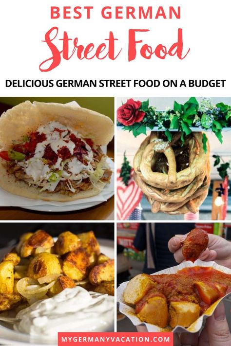 You've got to try these delicious German street food finds the next time you're traveling in Germany! Whether at Christmas Markets, Festivals or Bakeries, you'll find the best authentic and traditional German snacks, lunches, dinners, and sweet treats like sausages, curries, soft pretzels, and more in Berlin, Munich, Frankfurt, Hamburg and elsewhere. You'll definitely enjoy these delicious German food on a budget. Munich Germany Food, Berlin Germany Food, Munich Food, German Potato Soup, German Snacks, Best German Food, Food On A Budget, German Food Authentic, Germany Food