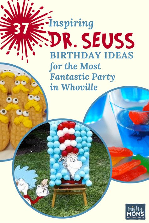 37 Inspiring Dr. Seuss Birthday Ideas for the Most Fantastic Party in Whoville - Mightymoms.club Dr Seuss Baby Shower Decorations, Dr Suess Birthday, Bicycle Birthday Parties, Dr Seuss Birthday Party Ideas, Doctor Suess Birthday, Dr Seuss Party Ideas, Doctor Birthday, Dr Seuss Party, Baby Sleep Training