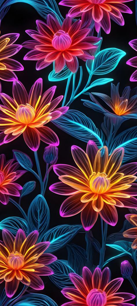 Neon Flowers Aesthetic, Neon Flowers Wallpaper, Transparent Art, Clay Patterns, Neon Flowers, Flowers Aesthetic, Ipad Wallpaper, Flower Wallpaper, Polymer Clay