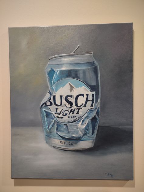 Unique original oil painting of a crushed Busch Light beer can. Crushed Beer Can Drawing, Crushed Beer Can, Light Oil Painting, Can Painting, Beer Drawing, Beer Painting, Ceramic Crock, Busch Light, Glass Serving Dishes