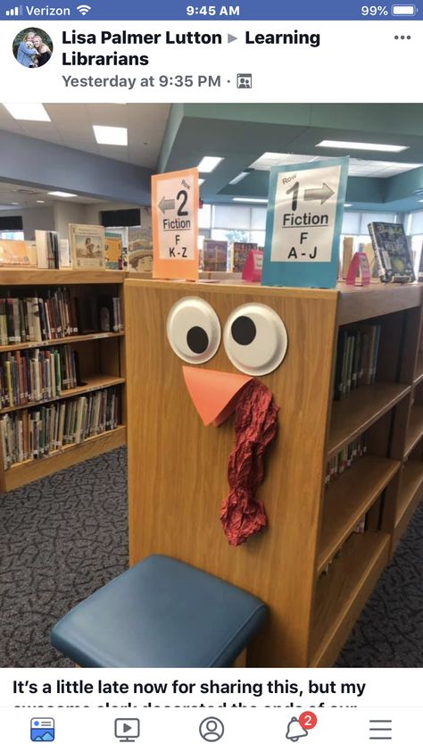 School Library Bulletin Boards For Fall, Library Middle School Ideas, Thanksgiving Library Display Ideas, Turkey Library Display, Thanksgiving Decorations For School Library, Thanksgiving Bulletin Boards For Library, November Displays Library, Library Thanksgiving Displays, Back To School Library Displays Ideas