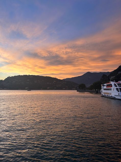 evening in lake como with a beautiful breath taking sunset Lake Sunset, Take A Breath, Lake Como, Italy, Lake