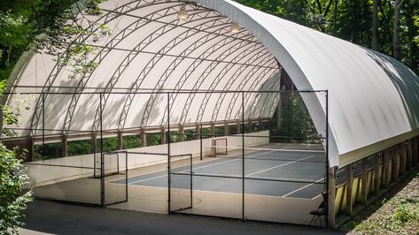 CC Series 52 x 112 Indoor Tennis Court Indoor Tennis Court, Fabric Building, Tennis Court Backyard, Tennis Court Design, Indoor Soccer Field, Outdoor Sports Court, Indoor Sports Court, Sports Facility Architecture, Basketball Court Backyard