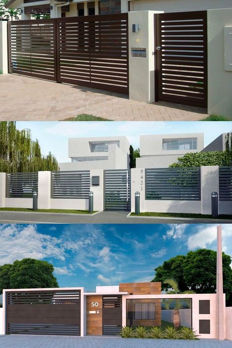 Main Gate Ideas, Modern Front Gate Design, Modern Gate Design, Outdoor Tiles Floor, Gate Design Ideas, Home Gate Design, Gate Designs Modern, Modern Gate, Modern Fence Design