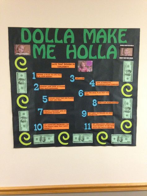 Financial Literacy Bulletin Board, Literacy Bulletin Board Ideas, Literacy Bulletin Boards, College Bulletin Board, Ra Activities, Office Bulletin Board Ideas, Physical Education Bulletin Boards, Office Bulletin Board, Ra Bulletin Board Ideas