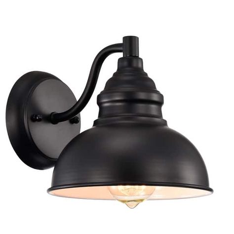 1-light Indoor/ Outdoor Wall Sconce - On Sale - Bed Bath & Beyond - 32468203 Painted Light Bulbs, Black Sconces, Indoor Wall Sconces, Steel Lighting, Vintage Bulb, Barn Lighting, Outdoor Wall Lights, Wall Light Fixtures, How To Make Light