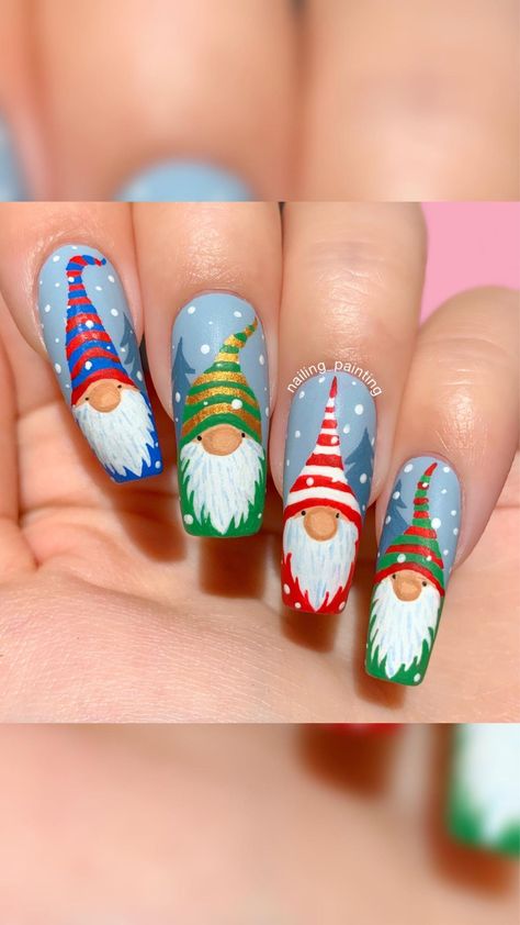 Gnome Nail Designs, Gnome Nails, Xmas Nail Art, Holiday Nail Designs, Christmas Gel Nails, Christmas Nail Art Designs, Holiday Nail Art, Christmas Nails Acrylic, Winter Nail Art