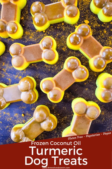 Frozen Turmeric Coconut Dog Treats are an easy DIY homemade dog treat recipe. Two ingredients of coconut oil and turmeric for healthy treats. #homemadedogtreats #coconutoil #turmeric Coconut Oil Recipes For Dogs, Turmeric Treats For Dogs, Turmeric Dog Treats Homemade, Coconut Oil Treats For Dogs, Coconut Oil Dog Treats Recipes, Chicken Dog Treats Recipes, Coconut Dog Treats, Coconut Oil And Turmeric, Salmon Dog Treats