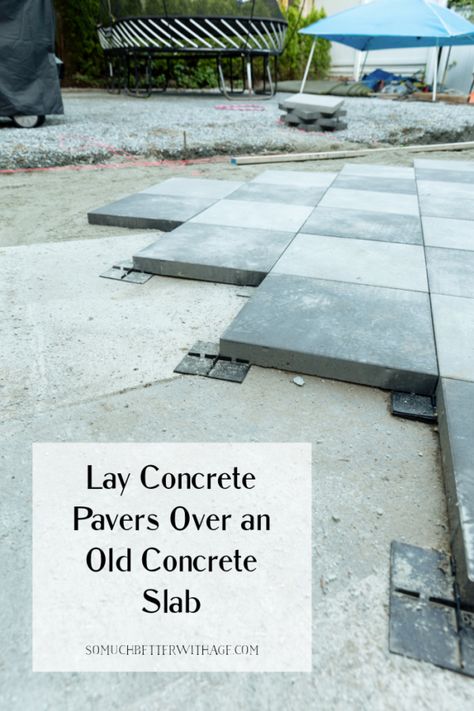 Pavers Over Concrete, Concrete Paver Patio, Cement Pavers, Concrete Backyard, Large Pavers, Pavers Diy, Home Cleaning Tips, Concrete Patio Makeover, Concrete Path