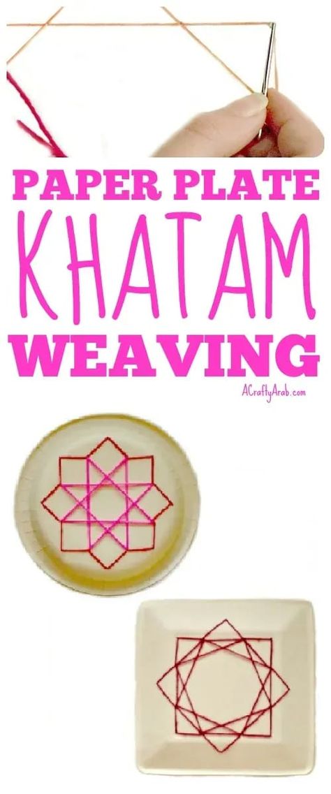 You can turn a leftover square paper plate into a fun yarn weaving craft. To compliment the square design of the plate, you can weave a khatam (Arabic for eight point star), shape on it. Teaching Diversity, Eight Point Star, Muslim Parenting, Yarn Tutorials, Weaving Craft, Moon Projects, Yarn Weaving, Identity Project, Weaving Tutorial