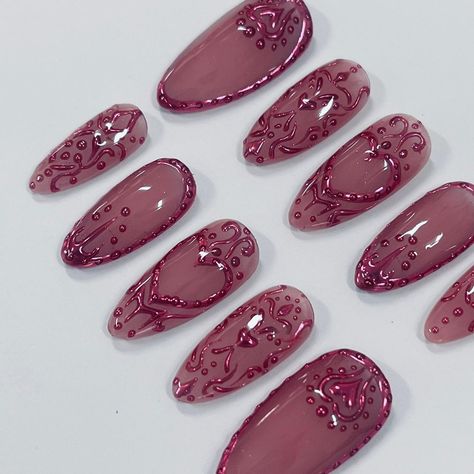 Simple And Cute Nails, Pink Nail Art Ideas, Nails For Birthday, Nails Edgy, Dark Pink Nails, Medium Almond, Edgy Nails, Nail Art Set, Hello Lovely