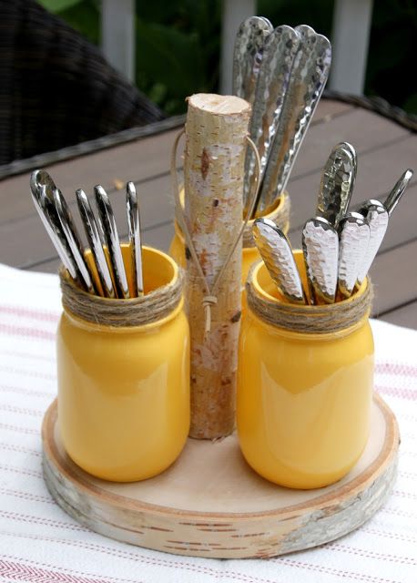 Diy Utensil Holder, Rustic Utensil Holder, Mason Jar Utensil Holder, Diy Utensils, Mason Jar Organization, Mason Jar Storage, Mason Jar Projects, Rustic Mason Jars, Mason Jar Ideas