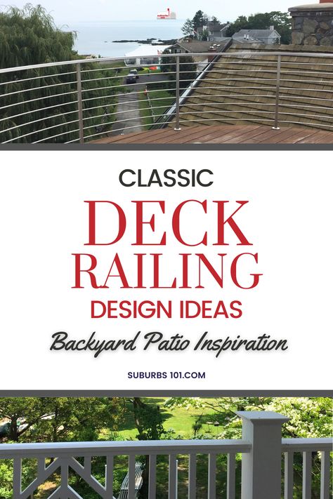 Looking for classic deck railing ideas? When it comes to your backyard deck designs, you deck railing is important. You can choose the classic and timeless look of white wood railings, or modern metal railings and cable railings or the unique look of glass railings to horizontal deck railing designs to wire deck railing ideas. Here are deck railing design ideas inspired by luxury homes that you’ll want to copy. Your deck railing will enhance your outdoor patio space. Horizontal Deck Railing, Wire Deck Railing, Deck Railing Ideas, Railing Designs, Deck Balusters, Deck Railing Design, Glass Railings, Railing Ideas, Wood Railing