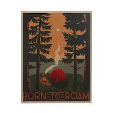 Camping Themed Nursery, Moss Bedroom, Camper Decor Ideas, Camping Poster, Camping Wall Art, Art For Family, Alaska Cabin, Rustic Modern Home, School Library Displays