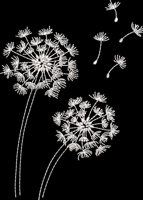 Dandelion Flower Embroidery, Dandelion Embroidery Pattern Free, Dandelion Embroidery Pattern, Doodles Embroidery, Embroidery For Clothes, Bedroom Parents, Embroidery Dandelion, Dandelion Embroidery, Creative Embroidery Designs