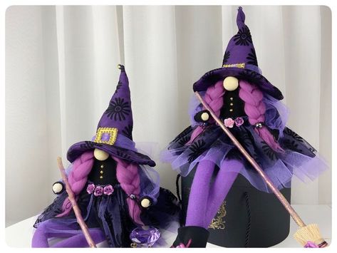 Gnome Witch, Witch For Halloween, Witch Diy, Gnomes Diy, Scandinavian Gnomes, Diy Gnomes, Gnome Patterns, Gnomes Crafts, How To Sew