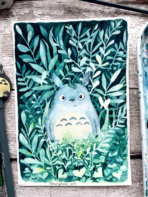 Totoro Illustration, Watercolor Negative Painting, Negative Painting, Watercolor Lessons, Watercolour Inspiration, Watercolor Projects, Gouache Art, Art Journal Techniques, Watercolor Sketchbook