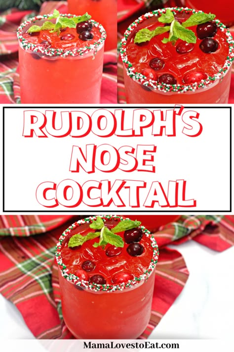 Rudolph Drink Cocktail Recipes, Tipsy Elf Cocktail, Rudolph Spritzer Cocktail, Tipsy Rudolph Cocktail, Dirty Santa Cocktail, Rudolph Themed Food, Tipsy Reindeer Cocktail, Rudolph Drink, Xmas Drinks Christmas Cocktails