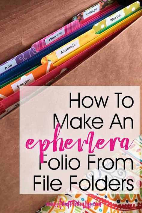 How To Make An Ephemera Folio From File Folders... I was at the Back To School sales this week with my son and I saw pocket folders for 20 cents. I started thinking that for that cheap, I could figure out some way to organize my magazines and ephemera for junk journals and altered books. #junkjournal #organizing #ephemera File Folder Crafts Ideas, How To Organize Ephemera, Diy Ephemera Storage, Junk Journal Supply Storage, Organizing Junk Journal Supplies, How To Organize Junk Journal Supplies, Junk Journal Organization, Ephemera Storage Ideas, Organize Ephemera