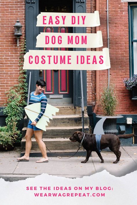 Get ready for halloween with your dog! I have some Easy DIY dog costume ideas, of course they're dog and human costumes because I love to do everything with my dog... especially trick or treating! This is my famous surfer girl and shark DIY costume, it's so easy to make and will be a hit at your costume party or Halloween dog parade. Get more dog and owner costumes ideas on my blog. Funny Dog Costumes With Owner, Dog Octopus Costume, Simple Dog Costumes Diy, Halloween Dog And Owner Costumes, Woman And Dog Costume Ideas, Large Dog Halloween Costumes Diy, Diy Dog Halloween Costumes For Big Dogs, Barbie Dog Costume, Costume With Dog And Owner