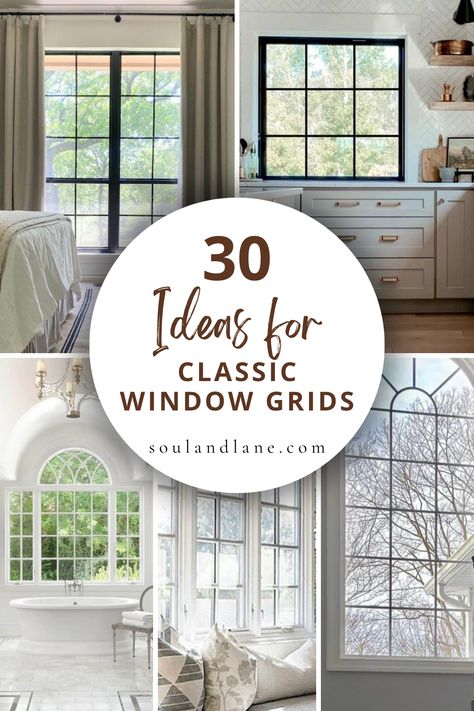 Classic window grids promise to transform your windows into focal points of design, adding depth and distinction to your living spaces. These grids, whether in colonial, prairie, or craftsman styles, infuse character into your windows, marrying form and function. Opt for grids that complement your home's overall style, using materials like wood for a traditional look or vinyl for durability. Integrating these decorative accents not only elevates your home's curb appeal but also allows for creati Window Grid Patterns, Window Grids Styles, Colonial Windows, Window Grids, Warm Wood Flooring, Windows Design, Grid Patterns, Rustic Farmhouse Living Room, Classic Window