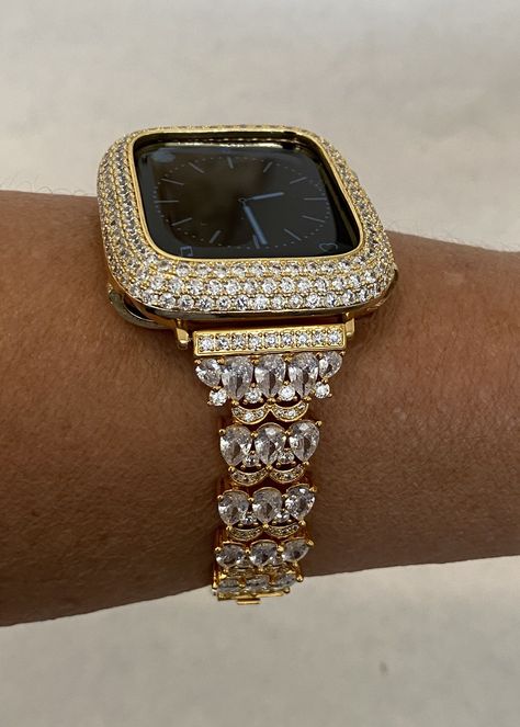 Apple Watch Cover, Gold Apple Watch Band, Custom Apple Watch Bands, Bling Gifts, Apple Watch Bands Women, Gold Crystals, Gold Apple Watch, Gold Apple, Apple Watch Case