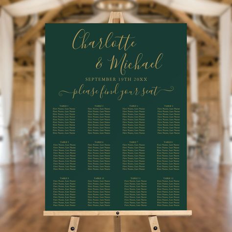 Green Gold And Black Wedding, Emerald Green And Gold Wedding, Gold Wedding Seating Chart, Seating Plan Template, Wedding Table Layouts, Green And Gold Wedding, Style Names, Elegant Signature, Emerald Green And Gold