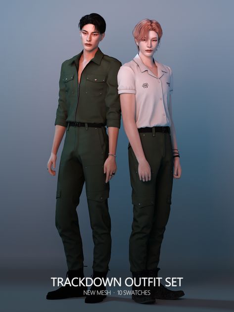 Trackdown Outfit Set | RONA_SIMS on Patreon Sims Blueprints, Custom Sims, Ts4 Clothes, Sims 4 Men Clothing, Male Sims, Masculine Clothing, Sims 4 Male Clothes, Sims 4 Traits, Cc Sims4