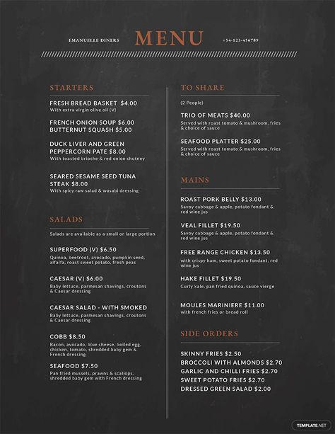 Chalkboard Menu Design, Hair Salon Price List, Red Onion Chutney, Free Menu Templates, French Soup, Ice Cream Menu, Diner Menu, Salon Price List, Sample Menu