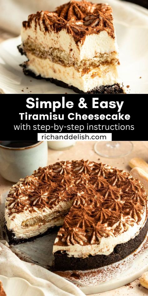 Tiramisu Cheesecake Recipe No Bake, Mini Tiramisu Cheesecake, Tiramisu Cheesecake No Bake, No Oven Desserts, Simple Christmas Cakes, Freeze Cheesecake, No Bake Tiramisu Cheesecake, Cheesecake Recipes No Bake, Tiramisu Cheesecake Recipe