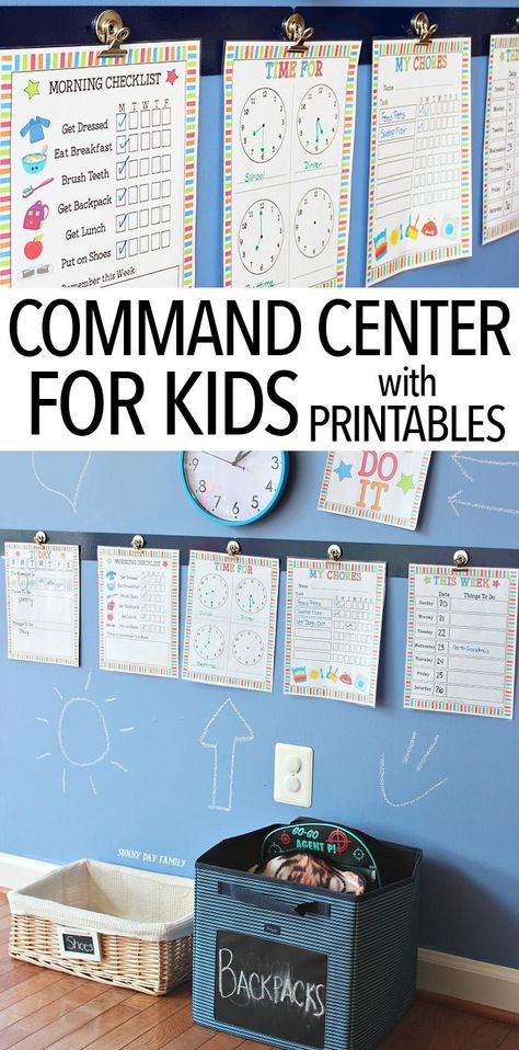 Command Center for Kids with FREE Printables Home Command Center, Command Centers, Family Command Center, Kids Printables, Routine Chart, Printables Free Kids, Command Center, Charts For Kids, Organization Kids