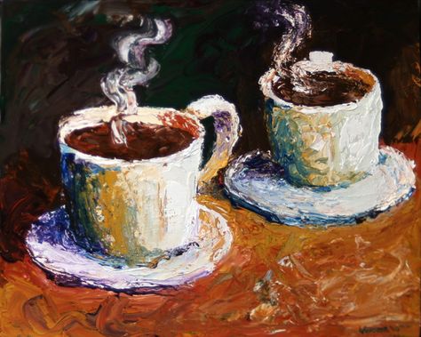 Cupcake Painting, Coffee Art Painting, Acrylic Palette, Mark Adam, Coffee Cup Art, Daily Painters, Cupcake Art, Coffee Painting, Cafe Art