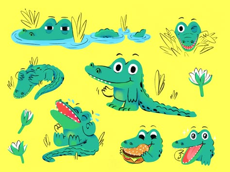 Crocodile Illustration, Childrens Illustrations, Illustration Character Design, Children's Book Illustration, 귀여운 동물, Animal Illustration, Children Illustration, Cute Illustration, Book Illustration