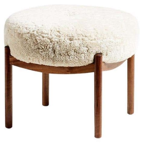 1stDibs: Antique and Modern Furniture, Jewelry, Fashion & Art Danish Minimalism, Fabric Ottomans, Ottoman Pouf, Wood Finishes, Fabric Ottoman, Round Ottoman, Pouf Ottoman, Fabric Seat, Cabinet Makers