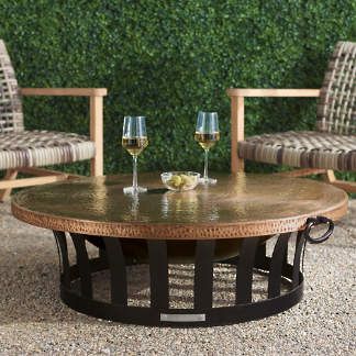 Classic Copper Firepit Top Patio Furniture With Fire Pit Table, Fire Tables Outdoor, Luxury Fire Pit, Fire Pit Table Top, Copper Fire Pit, Fire Pit Coffee Table, French Painted Furniture, Patio Remodel, Drinks And Food