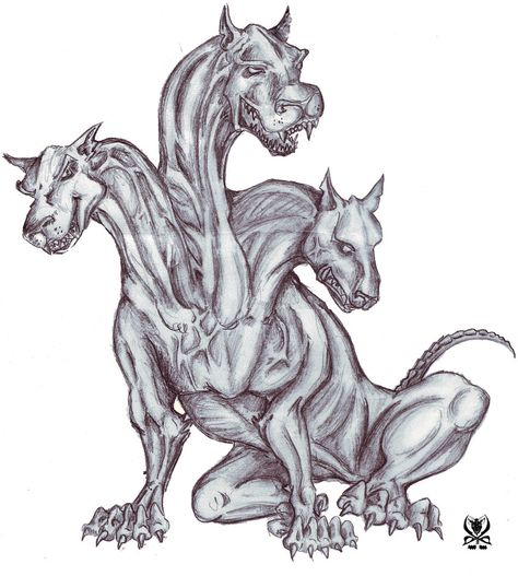 3 Headed Dog by SenatorTrainFreak on DeviantArt Cerebus Dog Drawing, 3 Headed Dog Tattoo Design, 3 Headed Dog Drawing, 3 Headed Dog, 3 Headed Dog Tattoo, Aries Art, Greek Mythology Tattoos, Harry Potter Illustrations, Creepy Drawings