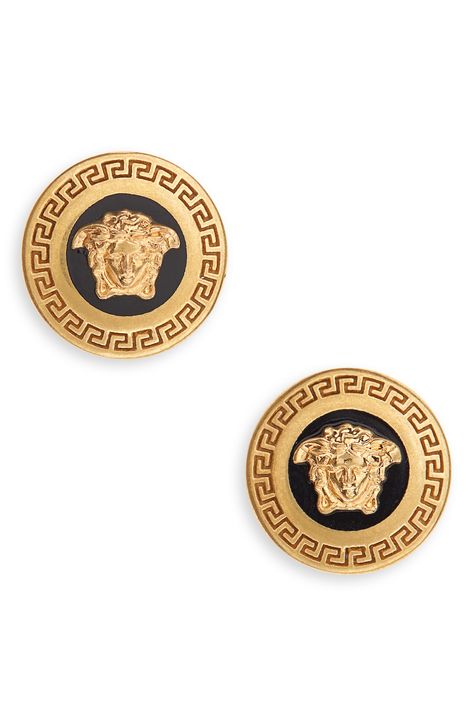 Versace Icon Medusa Stud Earrings available at #Nordstrom Versace Jewelry, Tie Gifts, Leather Box, Club Style, Velvet Bag, Versace Men, Accessories Unique, Gold Black, Custom Jewelry