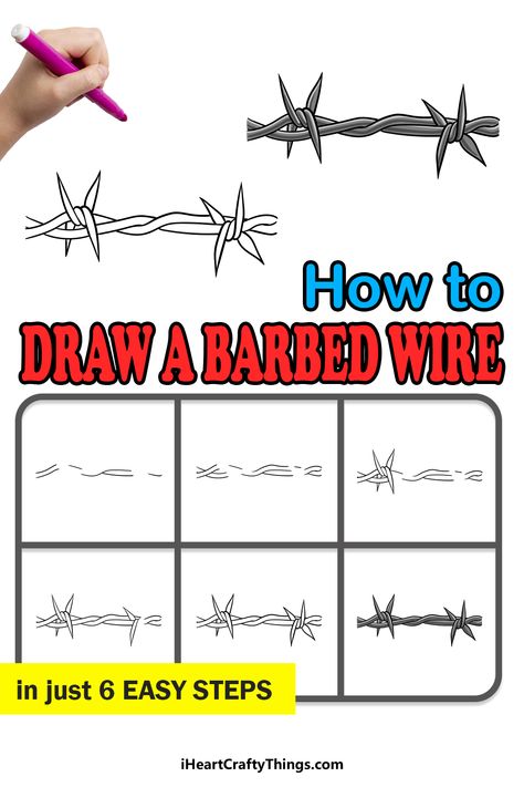 How To Draw Barbed Wire, Draw Barbed Wire, Barbed Wire Drawing, How To Doodles, Drawing For Cards, Hand Drawing Ideas, Hunting Drawings, Barbed Wire Design, Painting Clipart