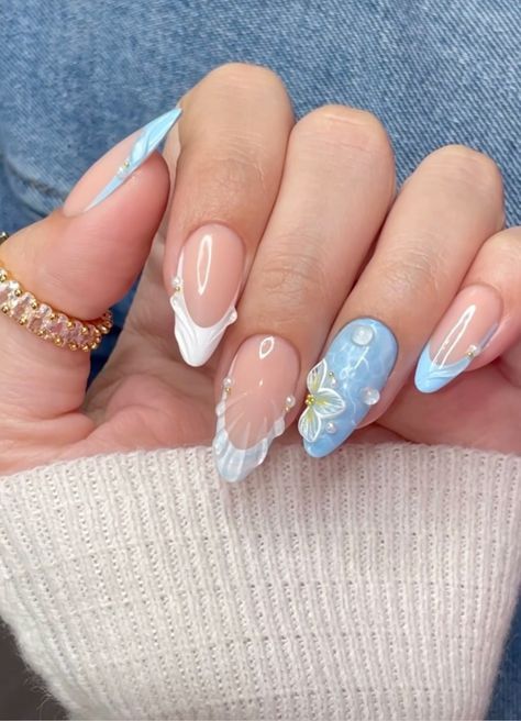 Seashell Nails, Summery Nails, Girly Acrylic Nails, Soft Nails, Vacation Nails, Beach Nails, Pretty Acrylic Nails, Best Acrylic Nails, Cute Nail