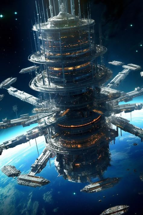 Sci Fi Space Station Concept Art, Space Colony Concept Art, Future Space Station, Science Fiction Spaceship, Space Shipyard, Space Station Concept Art, Space Cities, Space Colony Concept, Futuristic Space Station