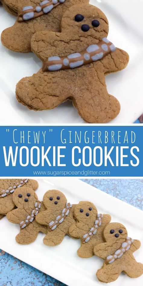 How to make Chewbacca-inspired Gingerbread Wookie Cookies for a Star Wars-inspired Christmas dessert! These cookies are the perfect homemade gift for the Star Wars fan in your life Star Wars Gingerbread, Star Wars Dessert, Everything Cookies, Wookie Cookies, Chocolate Marshmallow Cookies, Salted Caramel Pretzels, Star Wars Cookies, Chocolate Chip Shortbread Cookies, Salted Caramel Mocha