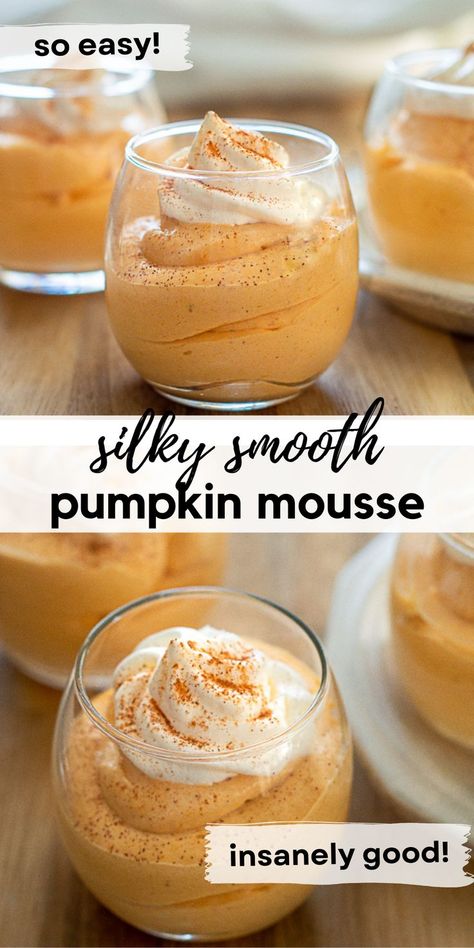 Pumpkin Pie In A Cup Recipe, Pumpkin Pie Mousse, Dessert Salad Recipes, Low Carb Pumpkin Pie, Mousse Cups, Dessert Alternatives, Pumpkin Mousse, No Bake Pumpkin Pie, Pumpkin Cinnamon Rolls