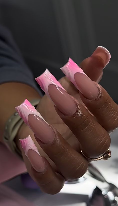 Em Nails, Pink Tip Nails, Nyc Nails, 30k Followers, Girly Acrylic Nails, French Acrylic Nails, Short Square Acrylic Nails, Pink Aura, Long Acrylic Nails Coffin